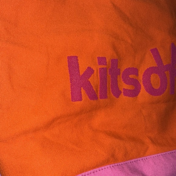 Kitson Tote Bag ZipHandbag LA Neon Pink Orange Canvas Lined 16x7x12 Drop 8" - Picture 3 of 12